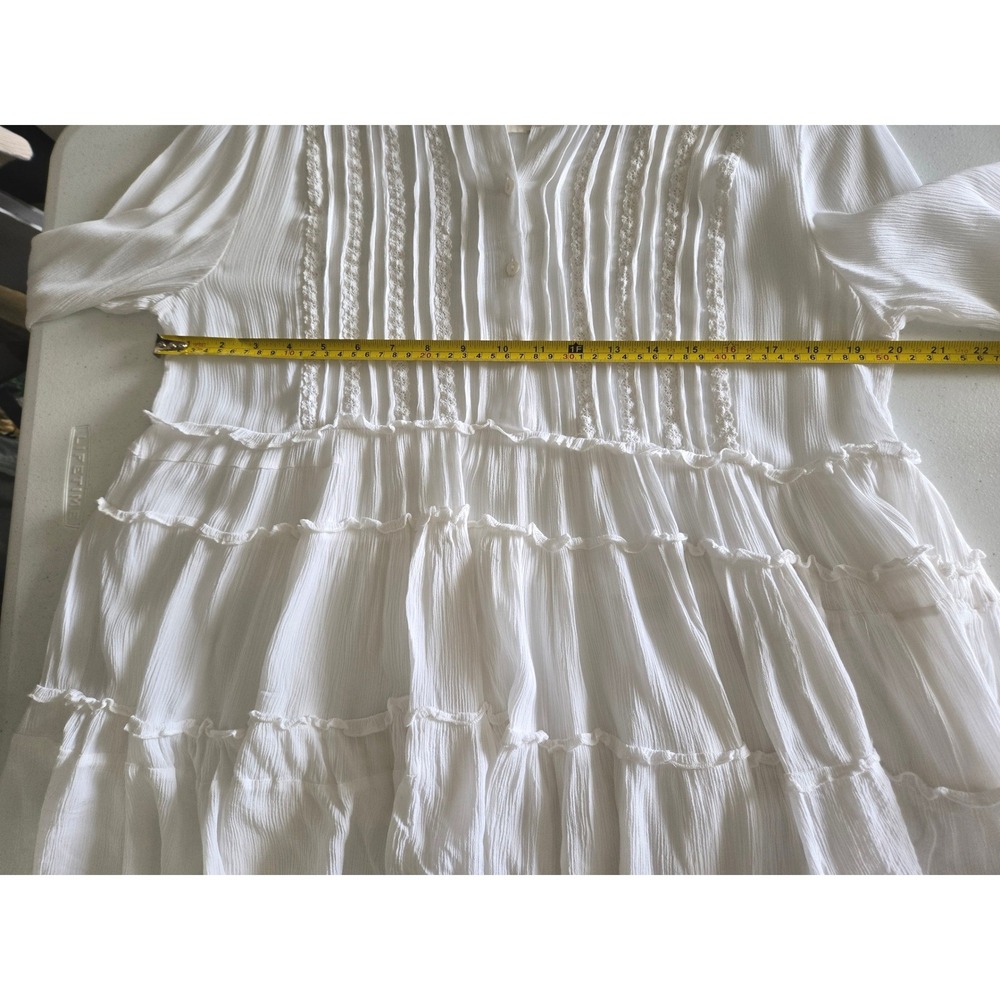 Free People One White Cotton Gauze Lace Tiered Babydoll Tunic Top Small - Picture 6 of 8